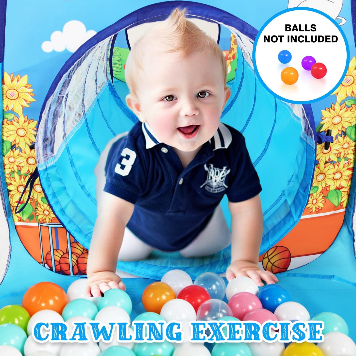 PigPigPen 3 in 1 Kids Play Tent with Tunnel and Ball Pit – Jungle Theme Pop Up Playhouse