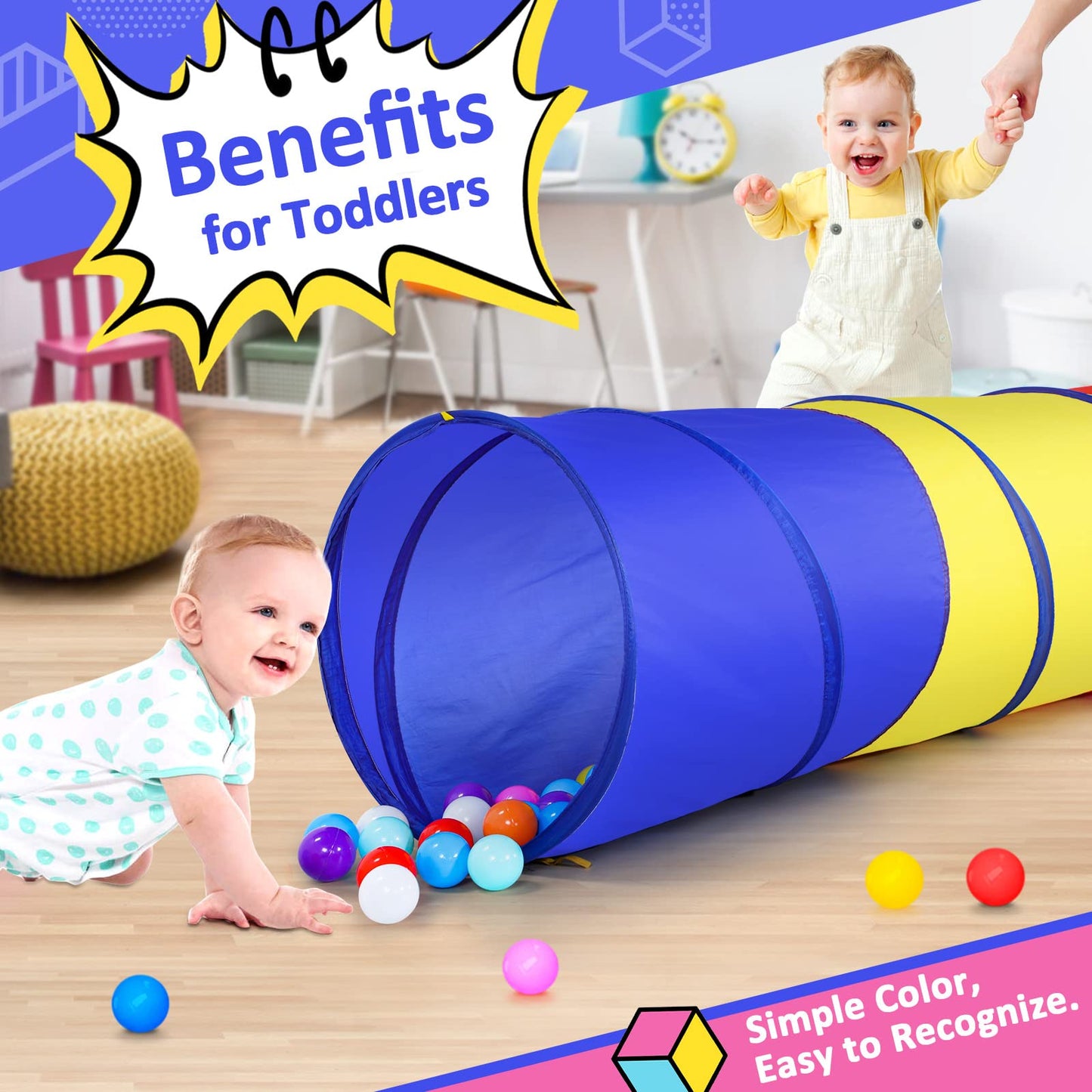 PigPigPen Pop Up Play Tunnel Tent – Indoor & Outdoor Fun for Toddlers, Babies & Dogs (Red, Yellow & Blue)