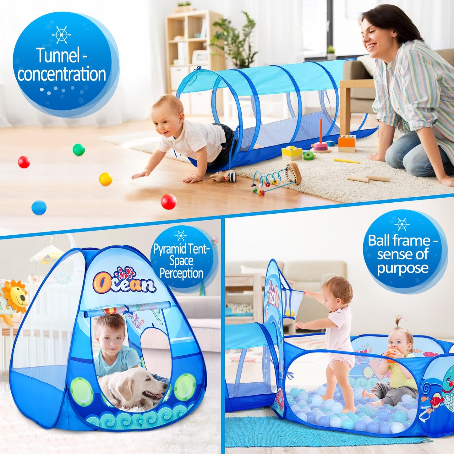 PigPigPen 3-in-1 Kids Play Tent with Tunnel & Ball Pit – Indoor/Outdoor Toy