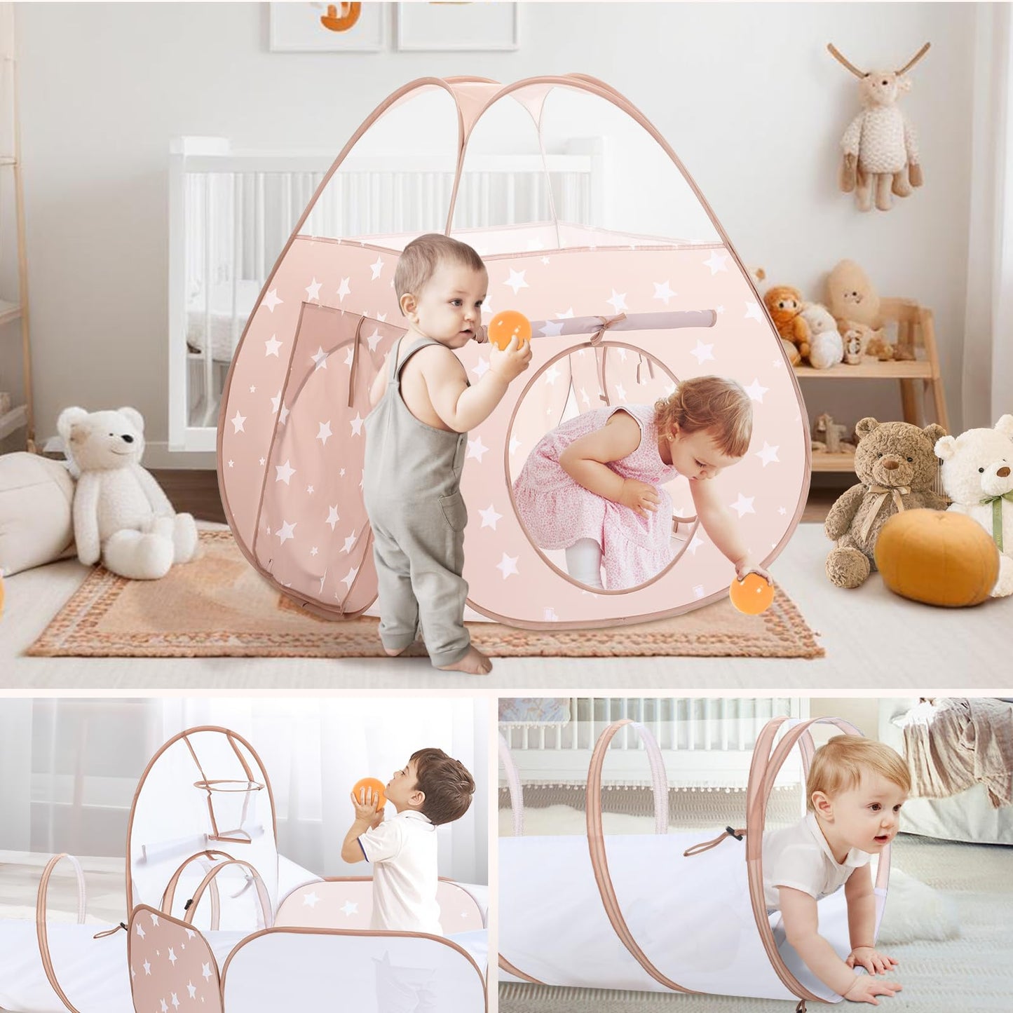 PigPigPen 3-in-1 Kids Play Tent with Tunnel & Ball Pit | Indoor & Outdoor Toddler Toy