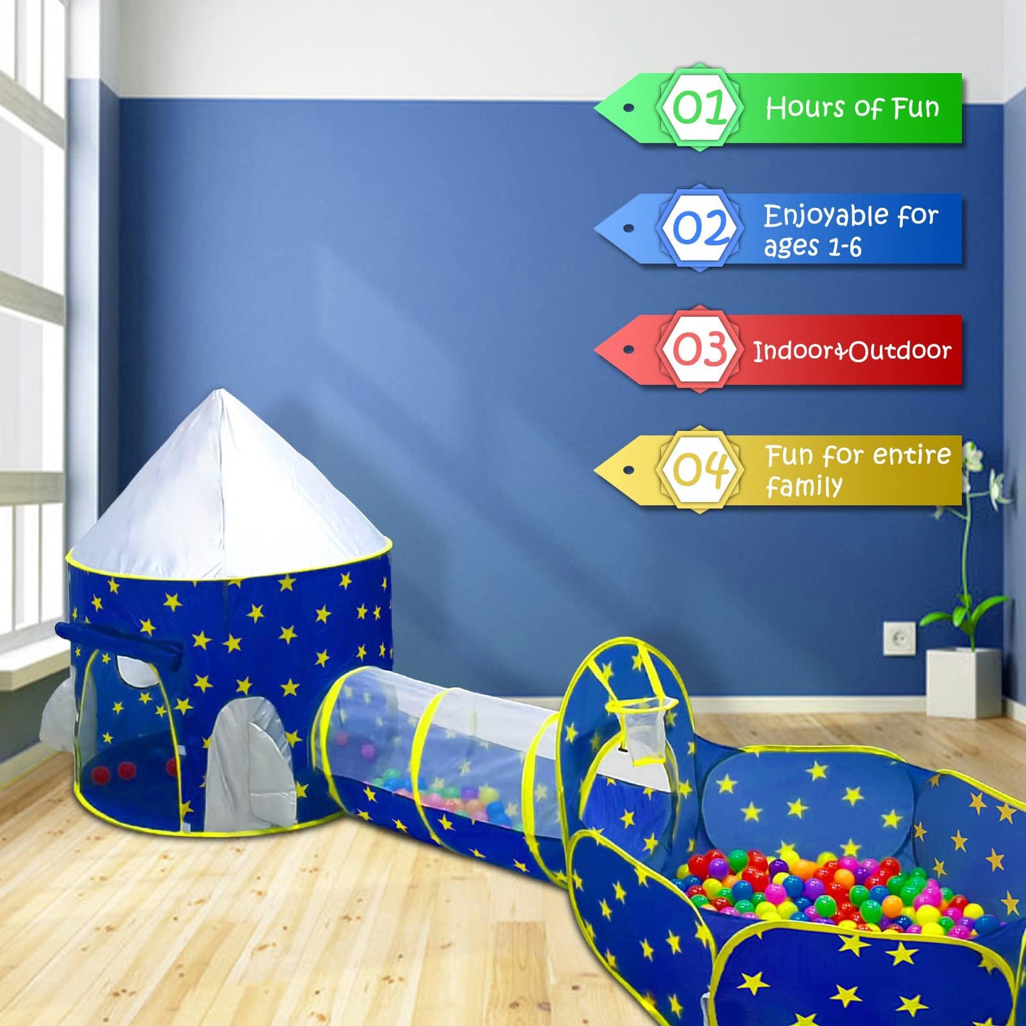 PigPigPen 3pc Kids Play Tent Set – Ball Pit, Tunnel & Princess Tent