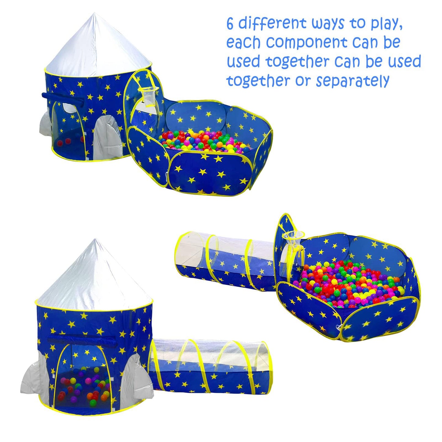 PigPigPen 3pc Kids Play Tent Set – Ball Pit, Tunnel & Princess Tent