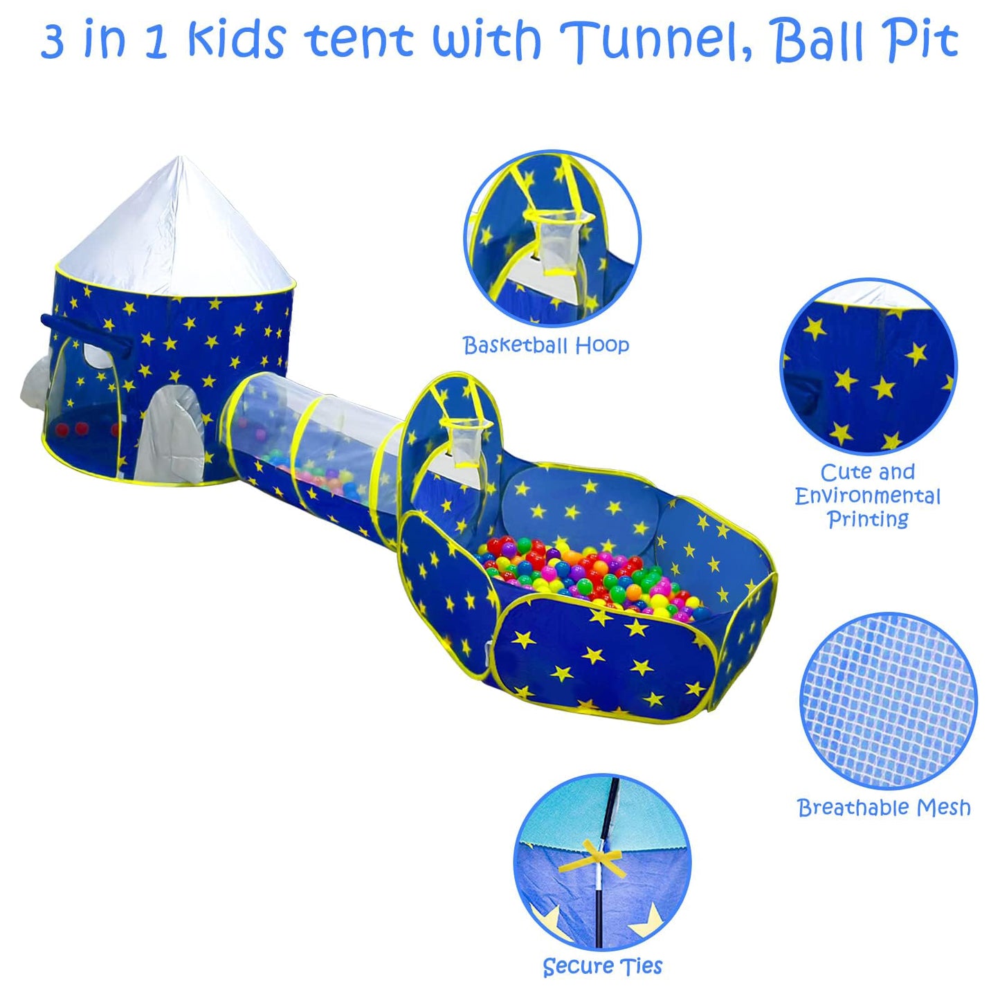 PigPigPen 3pc Kids Play Tent Set – Ball Pit, Tunnel & Princess Tent
