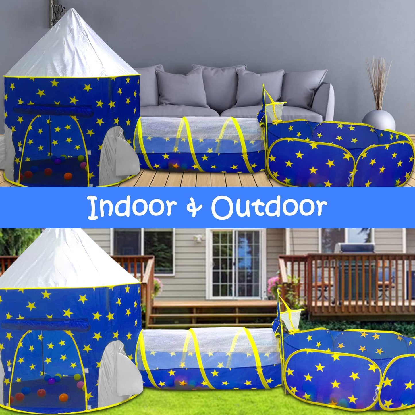 PigPigPen 3pc Kids Play Tent Set – Ball Pit, Tunnel & Princess Tent