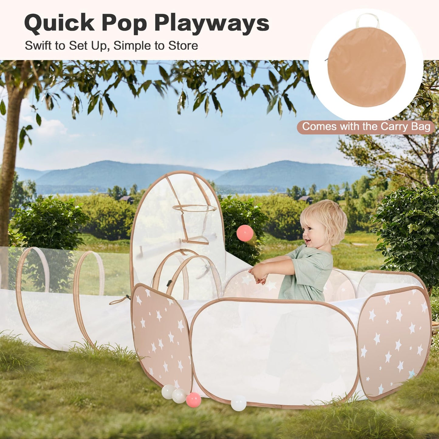 PigPigPen 3-in-1 Kids Play Tent with Tunnel & Ball Pit | Indoor & Outdoor Toddler Toy