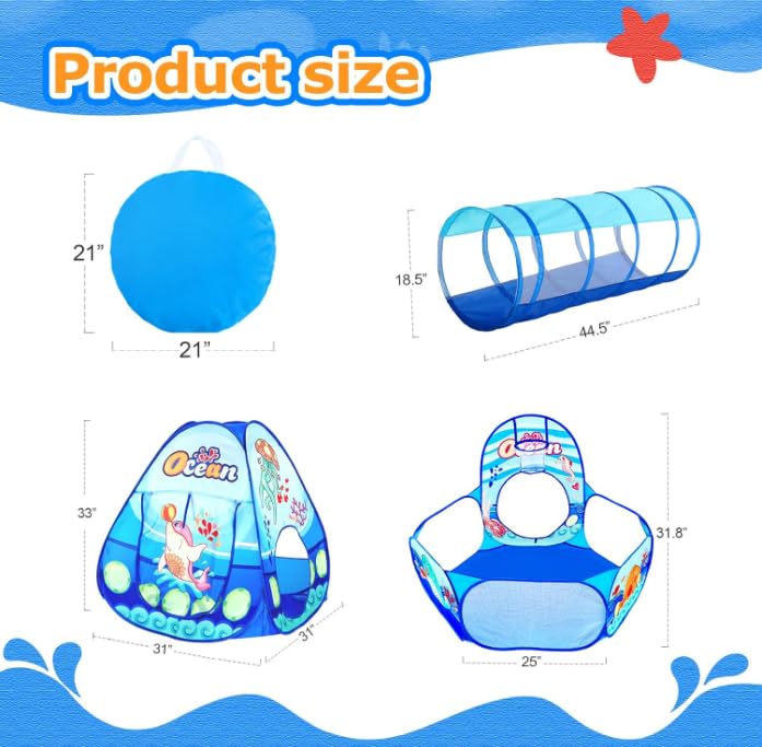 PigPigPen 3-in-1 Kids Play Tent with Tunnel & Ball Pit – Indoor/Outdoor Toy