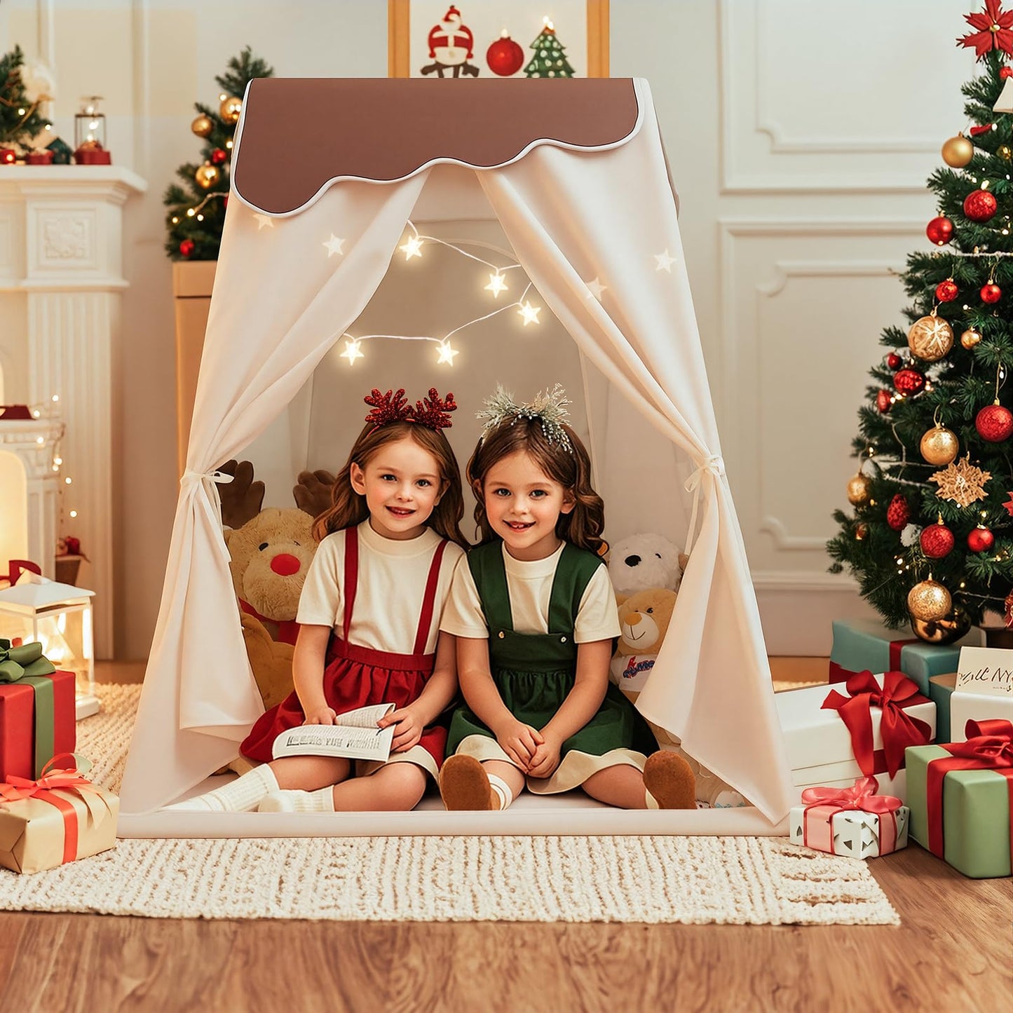 PIIKAGO Frustum Design Kids Play Tent with Star Lights | Dual-Door Indoor Playhouse for Ages 4-8