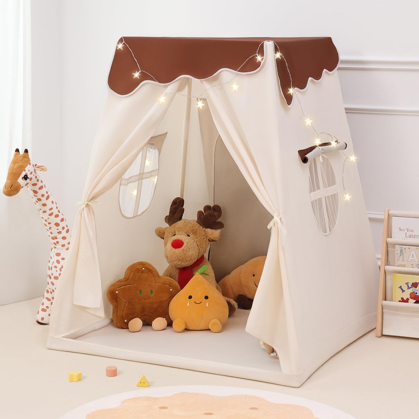 PIIKAGO Frustum Design Kids Play Tent with Star Lights | Dual-Door Indoor Playhouse for Ages 4-8