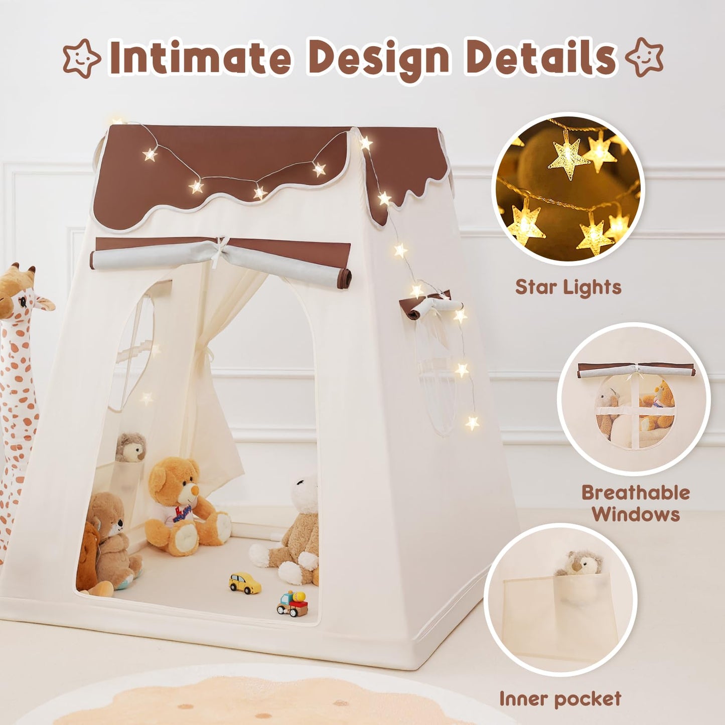 PIIKAGO Frustum Design Kids Play Tent with Star Lights | Dual-Door Indoor Playhouse for Ages 4-8