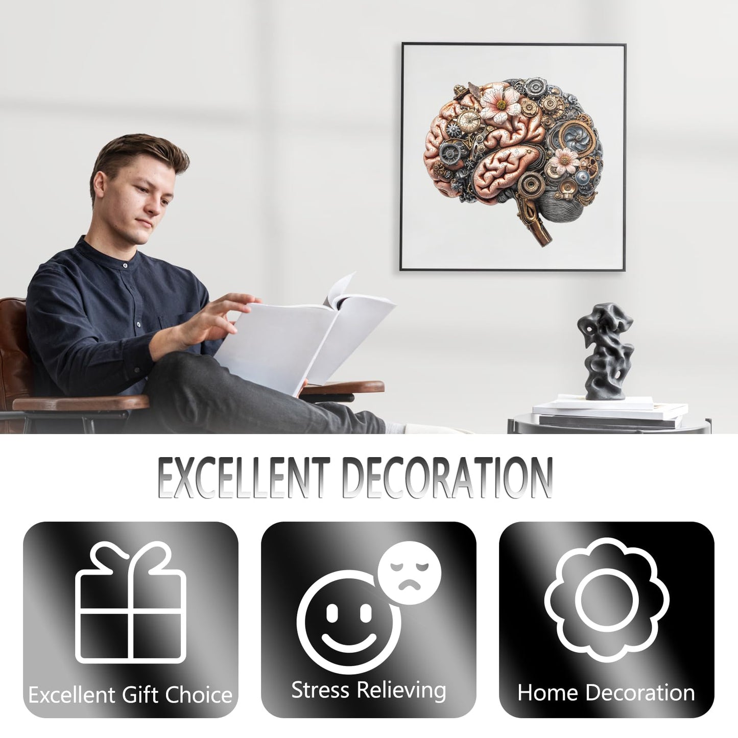 Pijesaksa Wooden Puzzles for Adults - Mechanical Brainstem Puzzle with 3D Visual Effect, Wall Art Canvas Gift (L-13.4 × 12.6 in, 250 Pcs)