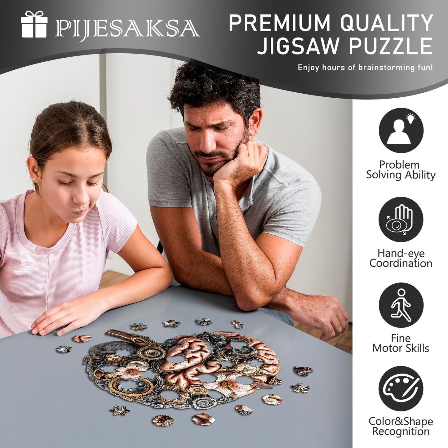 Pijesaksa Wooden Puzzles for Adults - Mechanical Brainstem Puzzle with 3D Visual Effect, Wall Art Canvas Gift (L-13.4 × 12.6 in, 250 Pcs)