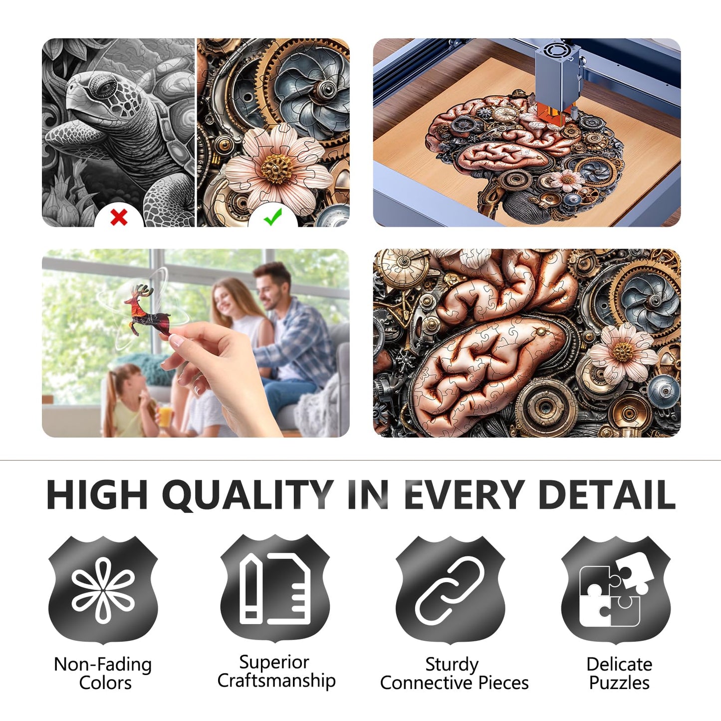 Pijesaksa Wooden Puzzles for Adults - Mechanical Brainstem Puzzle with 3D Visual Effect, Wall Art Canvas Gift (L-13.4 × 12.6 in, 250 Pcs)