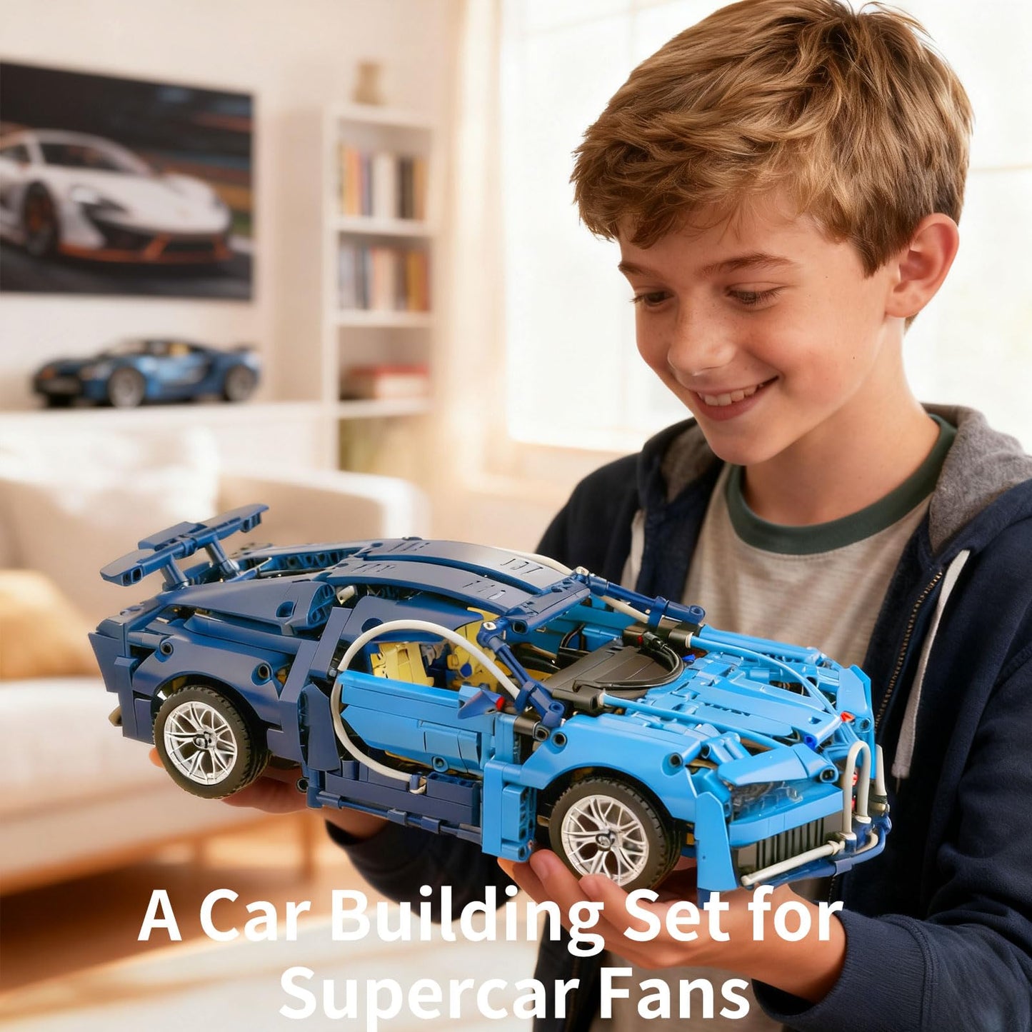 PIKARO Sports Car Building Blocks Set – 1:14 Blue MOC Model Kit (1144pcs)