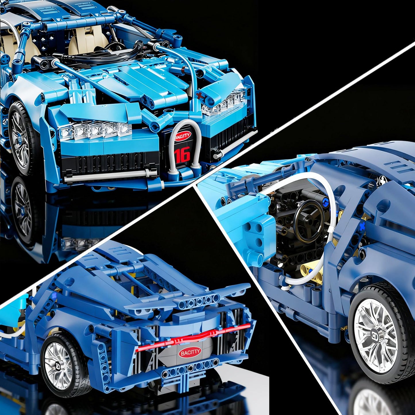 PIKARO Sports Car Building Blocks Set – 1:14 Blue MOC Model Kit (1144pcs)