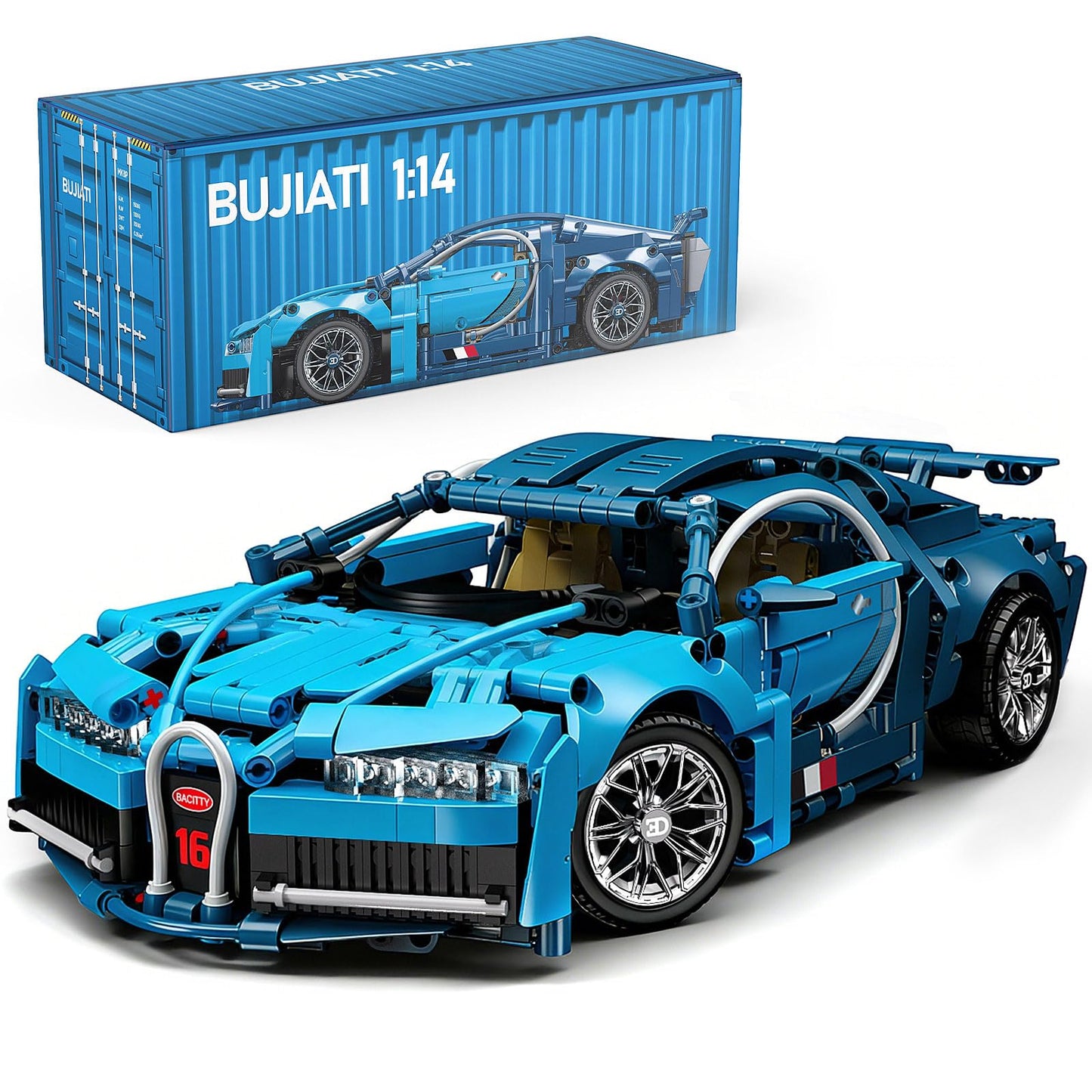 PIKARO Sports Car Building Blocks Set – 1:14 Blue MOC Model Kit (1144pcs)