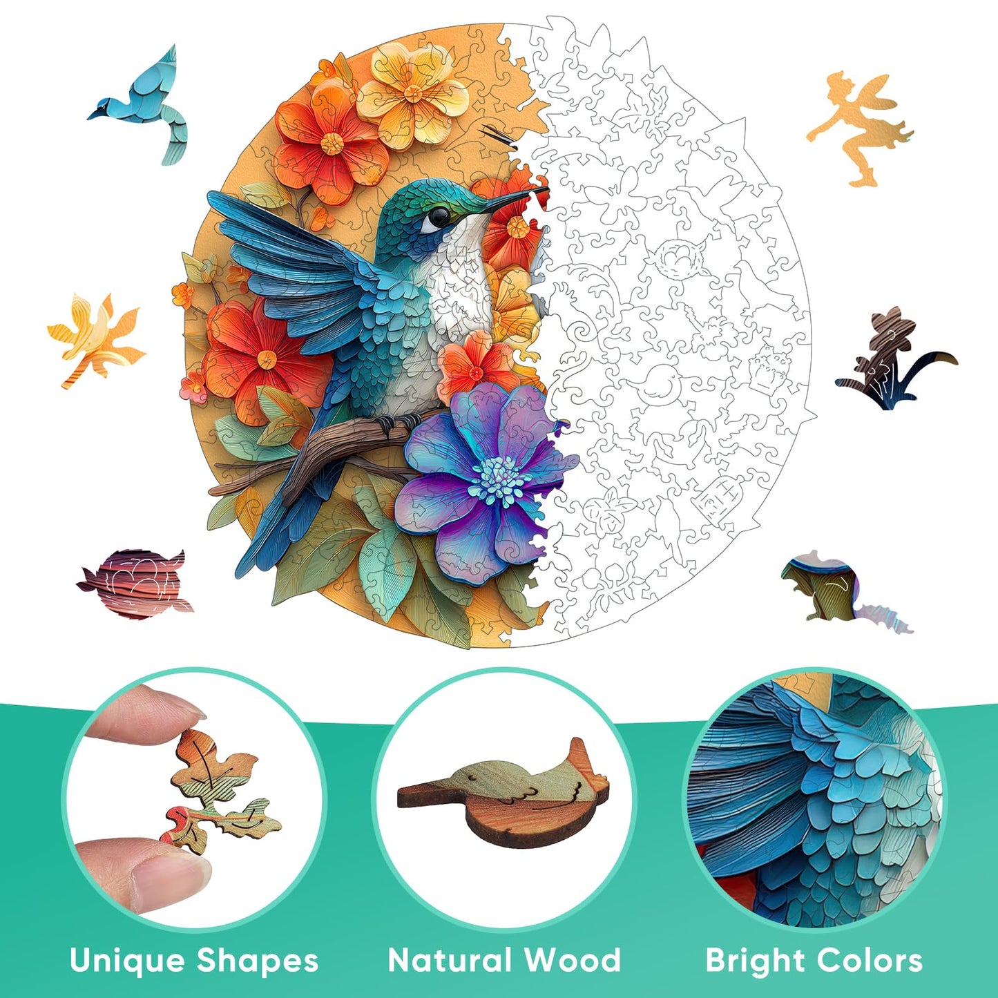 Pikoqunc Hummingbird Wooden Puzzle for Adults – 500 Pieces, Premium Wood