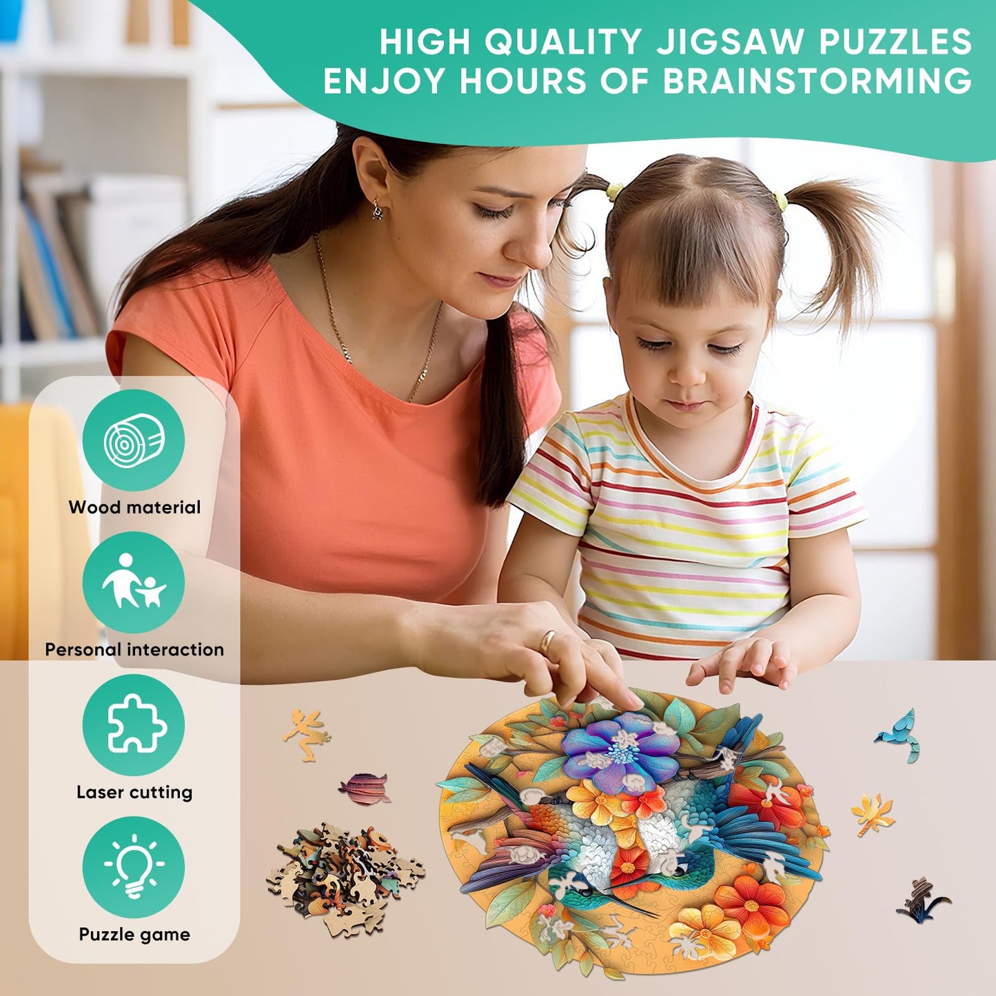 Pikoqunc Hummingbird Wooden Puzzle for Adults – 500 Pieces, Premium Wood