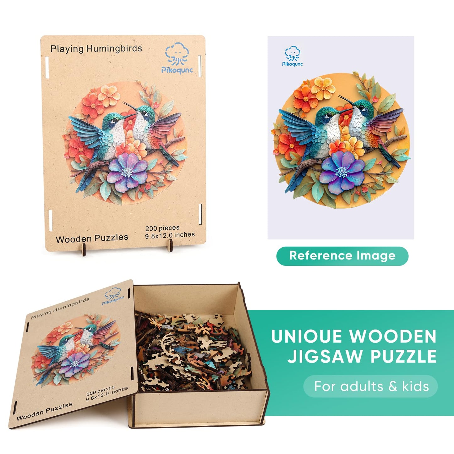 Pikoqunc Hummingbird Wooden Puzzle for Adults – 500 Pieces, Premium Wood