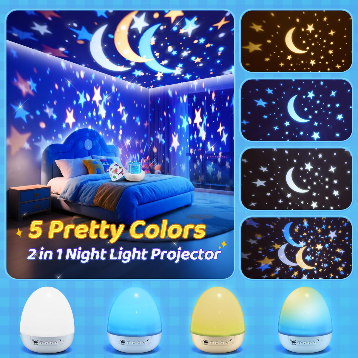 PIKOY Dinosaur Egg Light – 5-in-1 Star Projector, Sleep Sounds, 12 Slides, 7 Colors, 360° Rotation