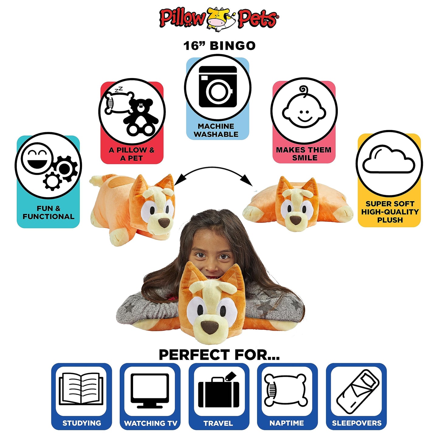 Pillow Pets Bingo Plush Toy – 18-Inch Pillow, Licensed Character