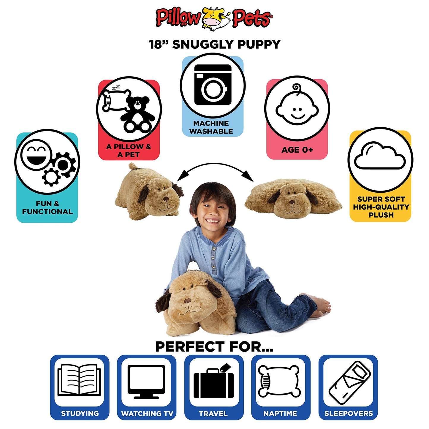 Pillow Pets Snuggly Puppy – 18-Inch Chenille Plush Pillow Toy | Originals