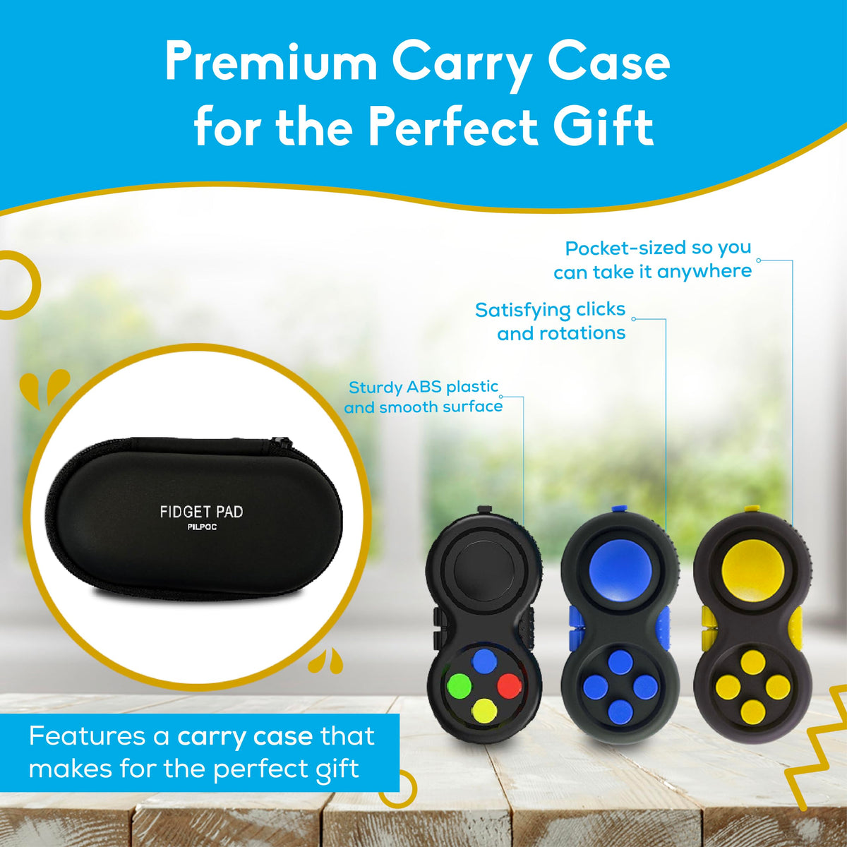 PILPOC Fidget Pad – 8-Function Fidget Controller for Focus, Stress Relief & Calm (Black)