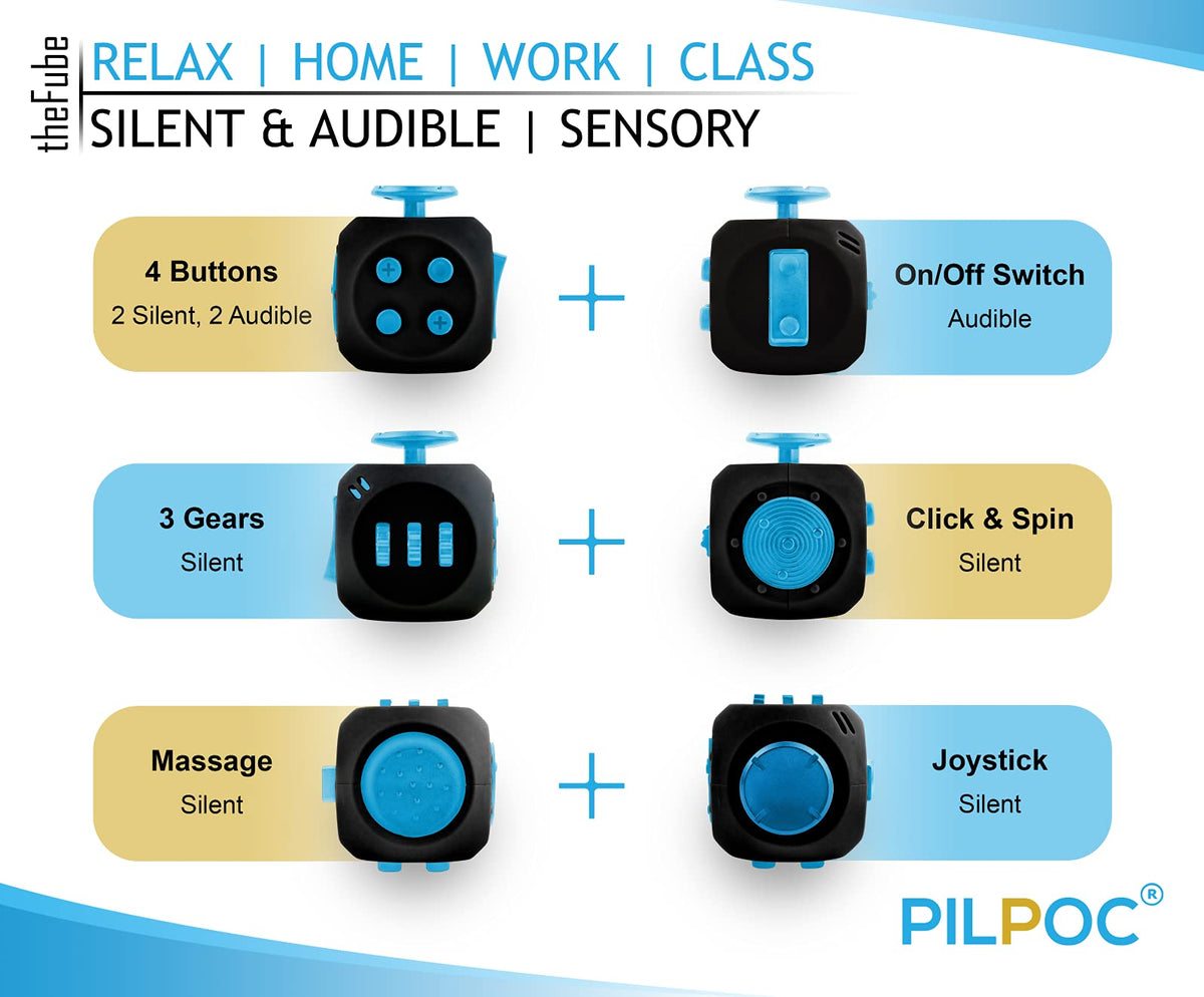 PILPOC TheFube Fidget Cube – 6-Sided Infinity Cube for Focus, Mindfulness & Quiet Stress Relief (Midnight)