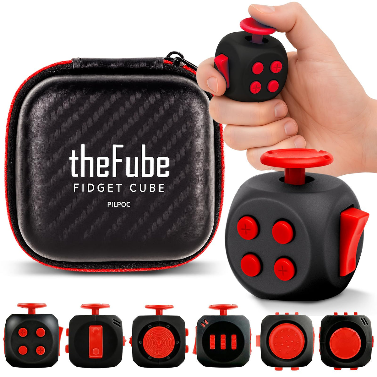 PILPOC theFube Fidget Cube – 6-Sided Focus & Mindfulness Tool | Midnight-Crimson