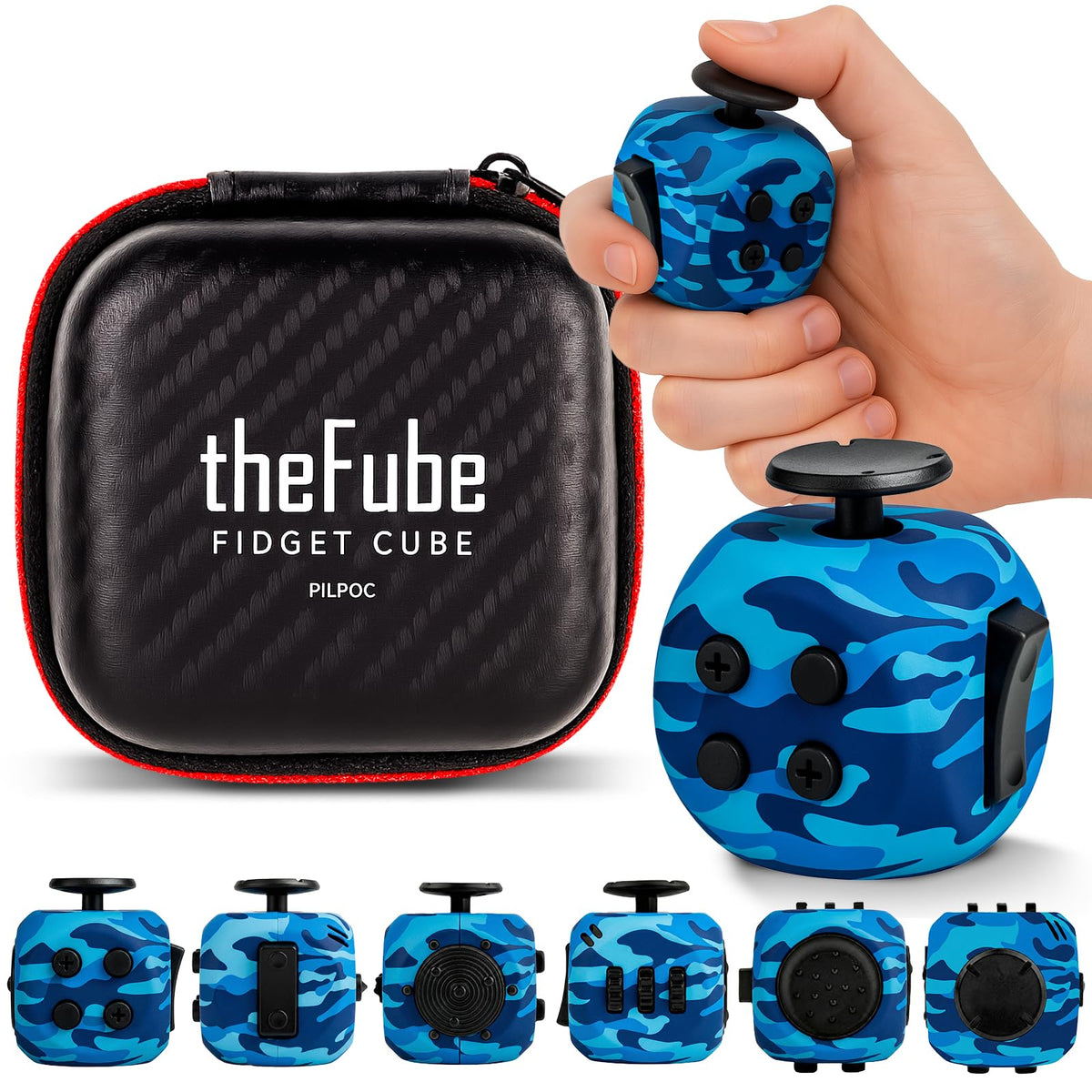 PILPOC TheFube Fidget Cube – 6-Sided Focus & Mindfulness (Navy Shadow)
