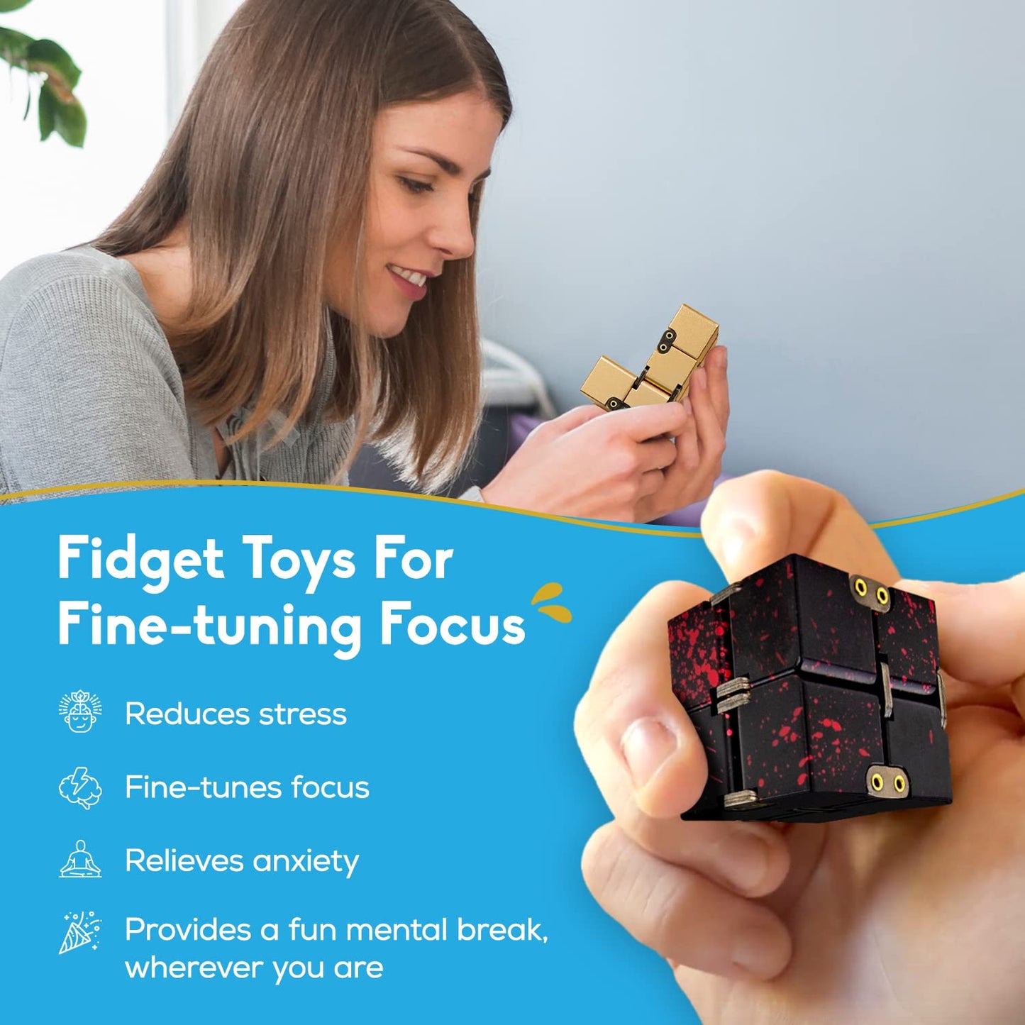 PILPOC theFube Infinity Cube – Aluminum Fidget Desk Toy with Case (Red)