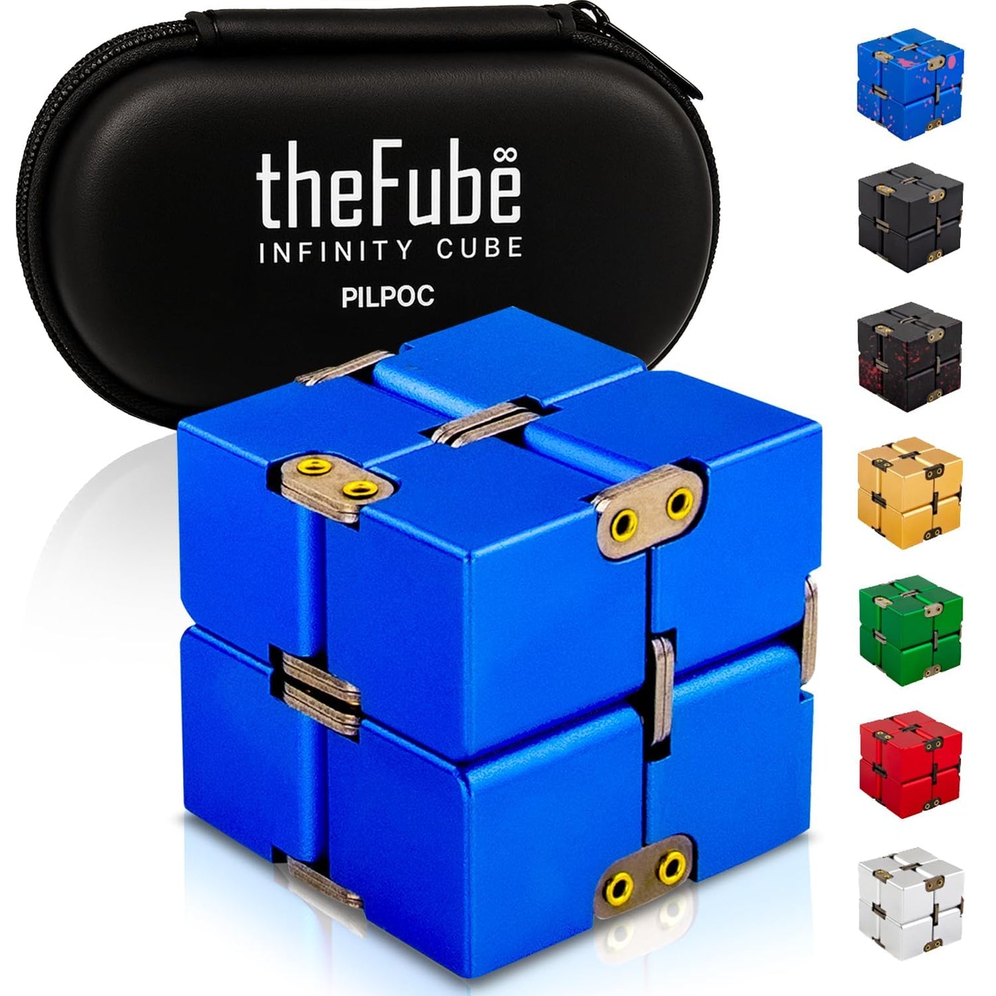 PILPOC theFube Infinity Cube Fidget Desk Toy - Aluminum, Case, Stress Relief, Blue