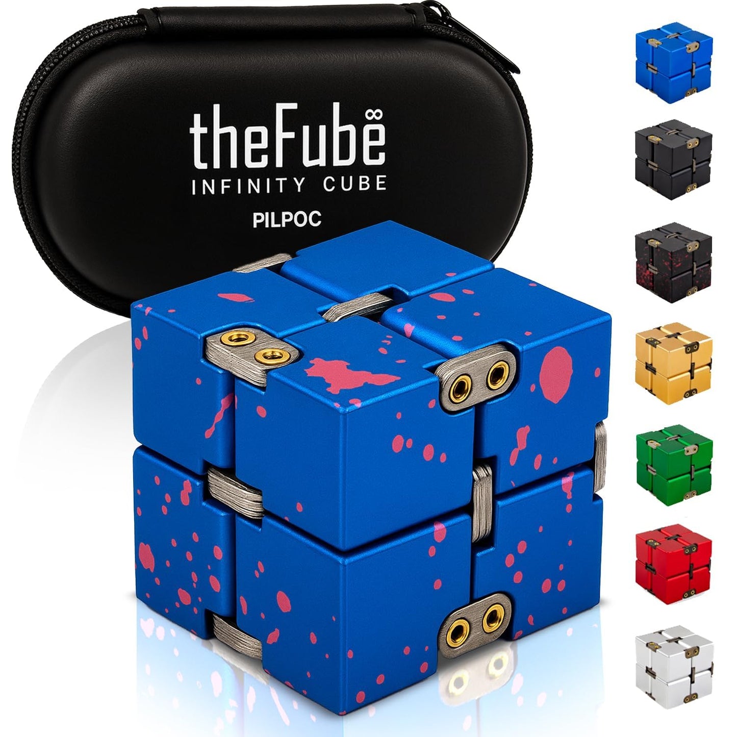 PILPOC theFube Infinity Cube – Aluminum Fidget Desk Toy (Blue Pink)