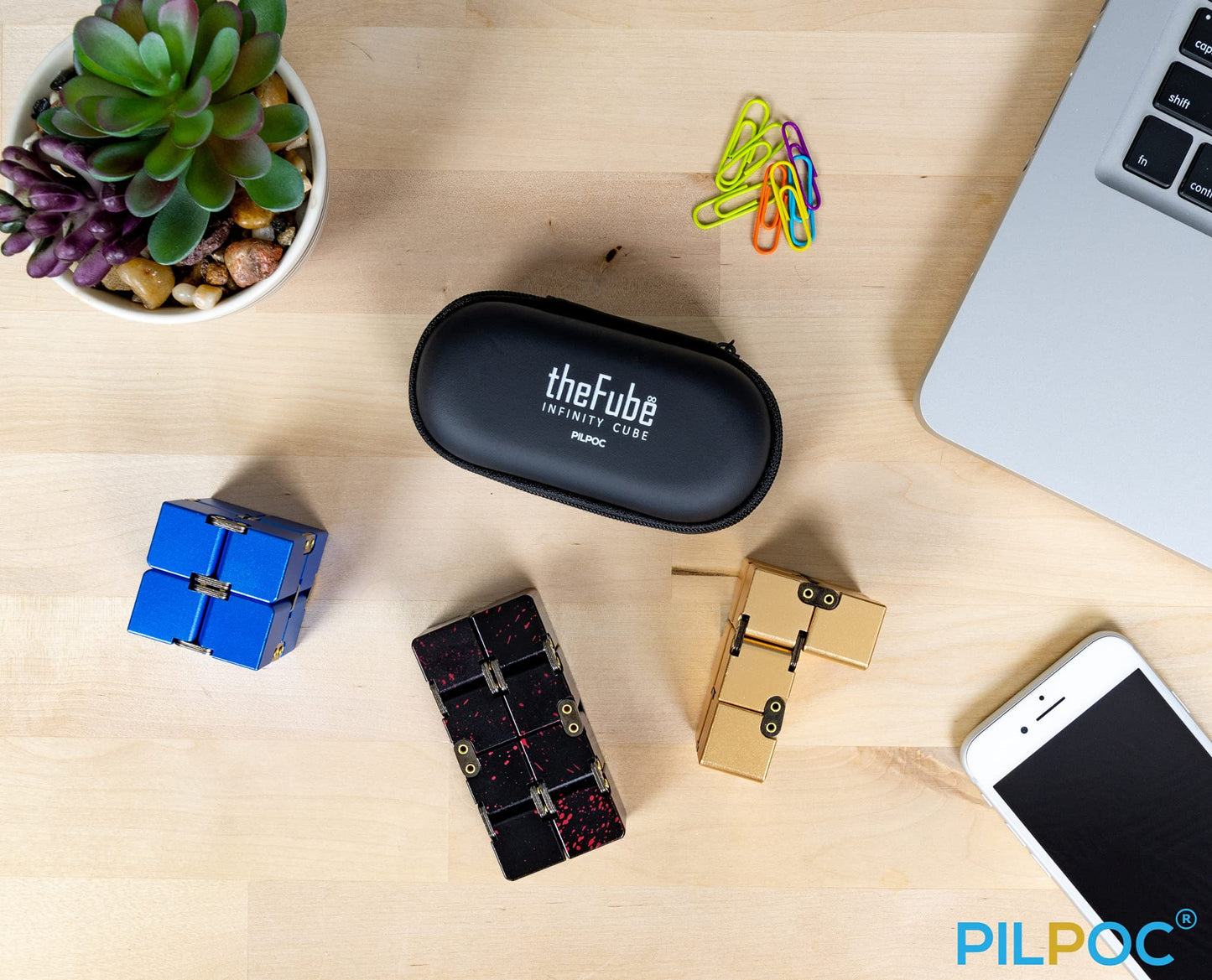 PILPOC theFube Infinity Cube Fidget Desk Toy - Aluminum, Case, Stress Relief, Blue