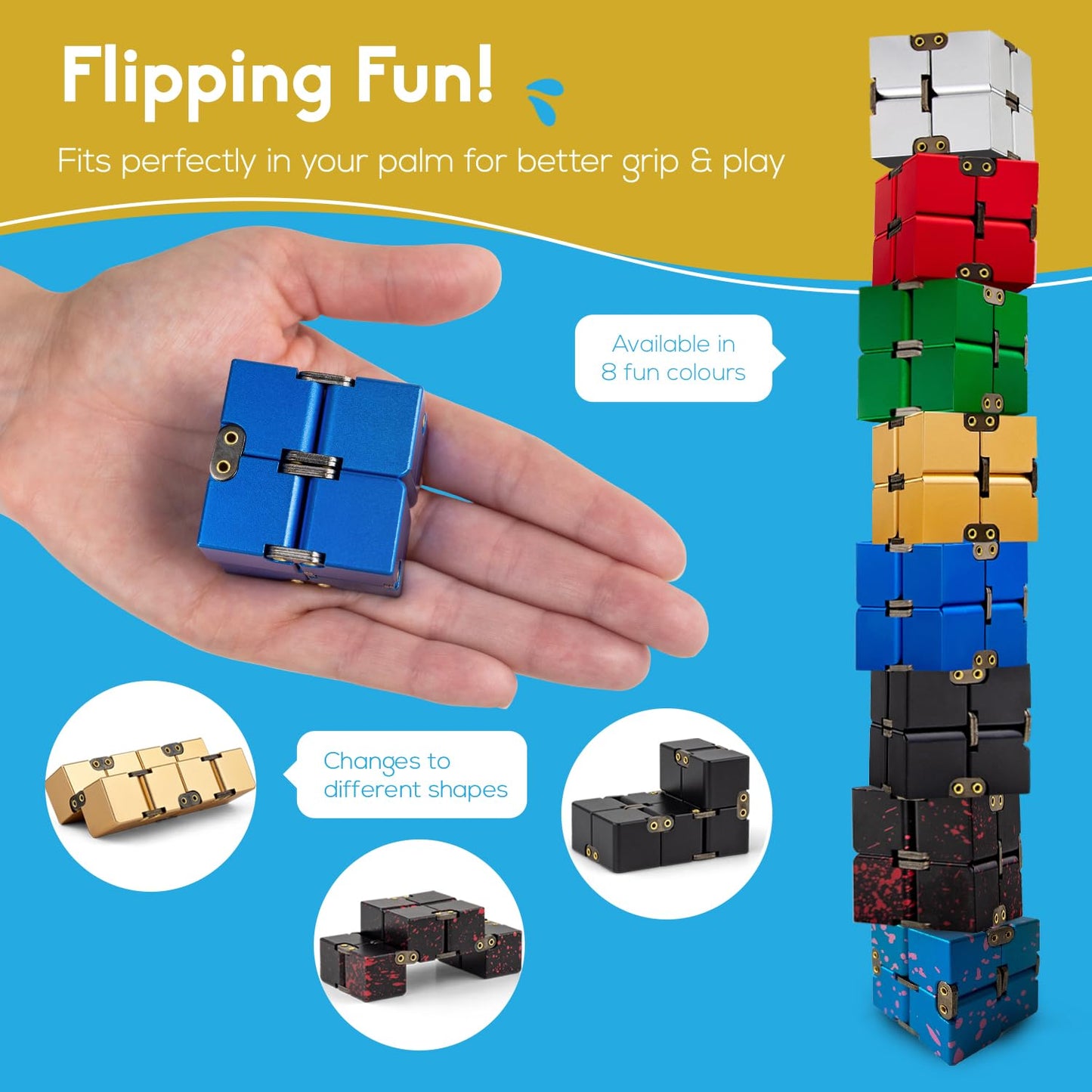 PILPOC theFube Infinity Cube – Aluminum Fidget Desk Toy (Blue Pink)
