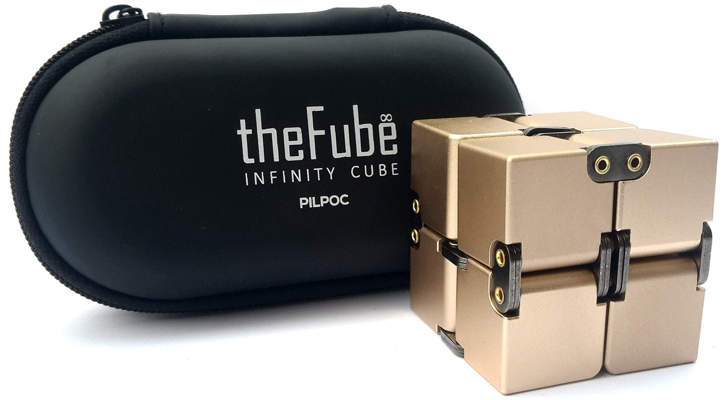 PILPOC theFube Infinity Cube – Aluminum Fidget Desk Toy with Case (Gold) for Focus and Stress Relief