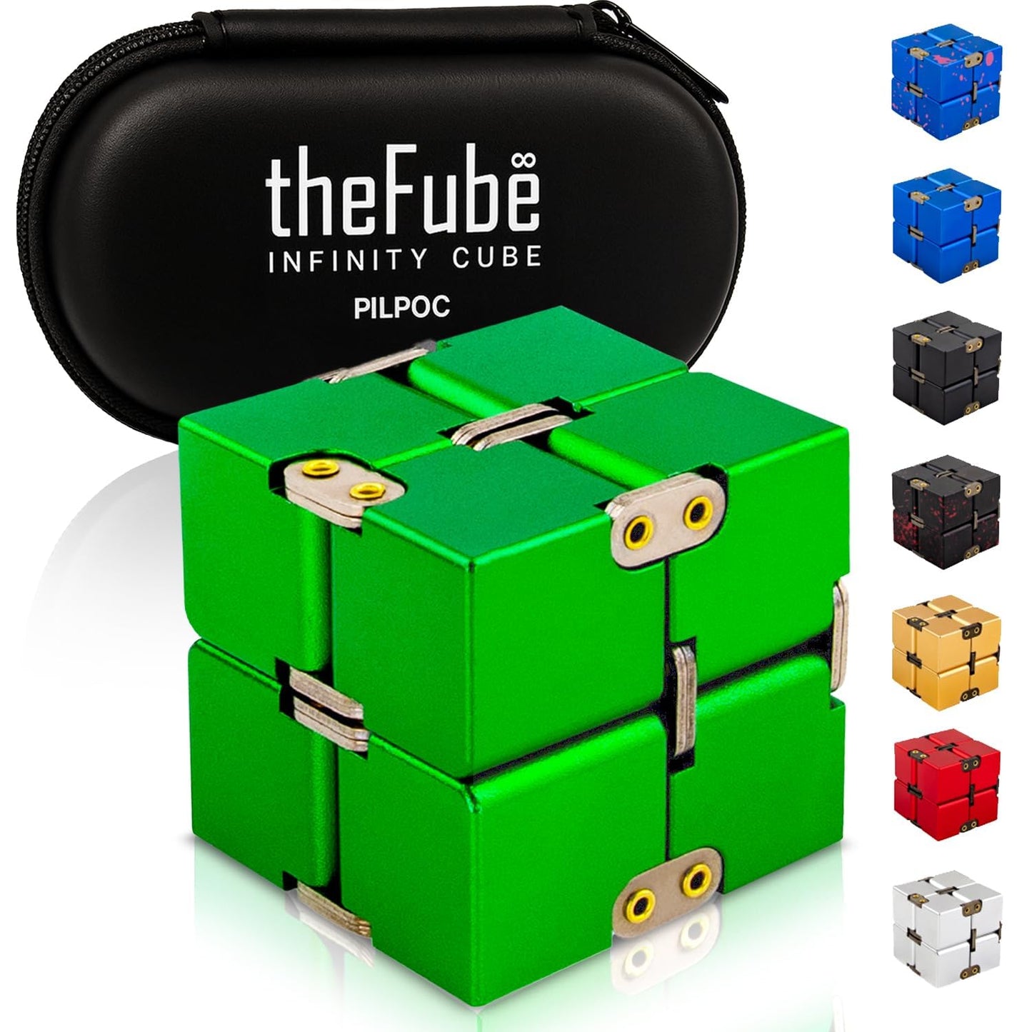 PILPOC theFube Infinity Cube Fidget Toy – Aluminum Metal Cube with Case | Stress Relief & Focus Aid (Green)