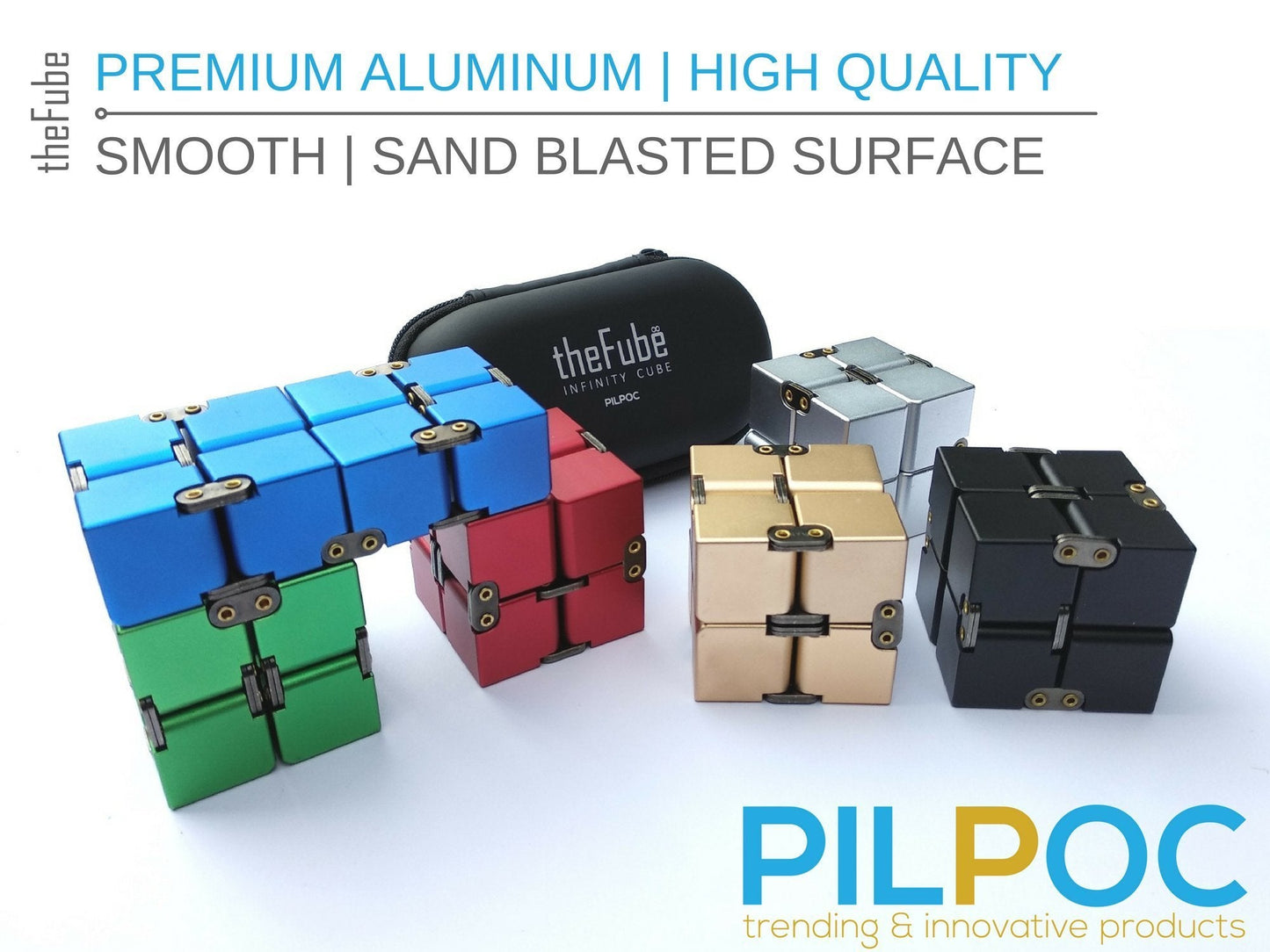 PILPOC theFube Infinity Cube – Aluminum Fidget Desk Toy with Case (Gold) for Focus and Stress Relief