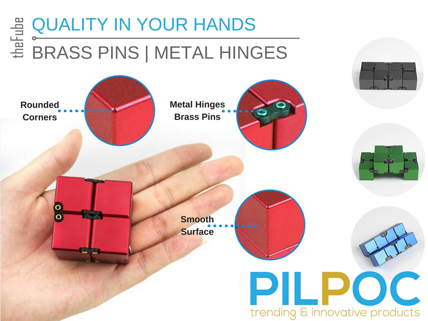 PILPOC theFube Infinity Cube – Aluminum Fidget Desk Toy with Case (Gold) for Focus and Stress Relief