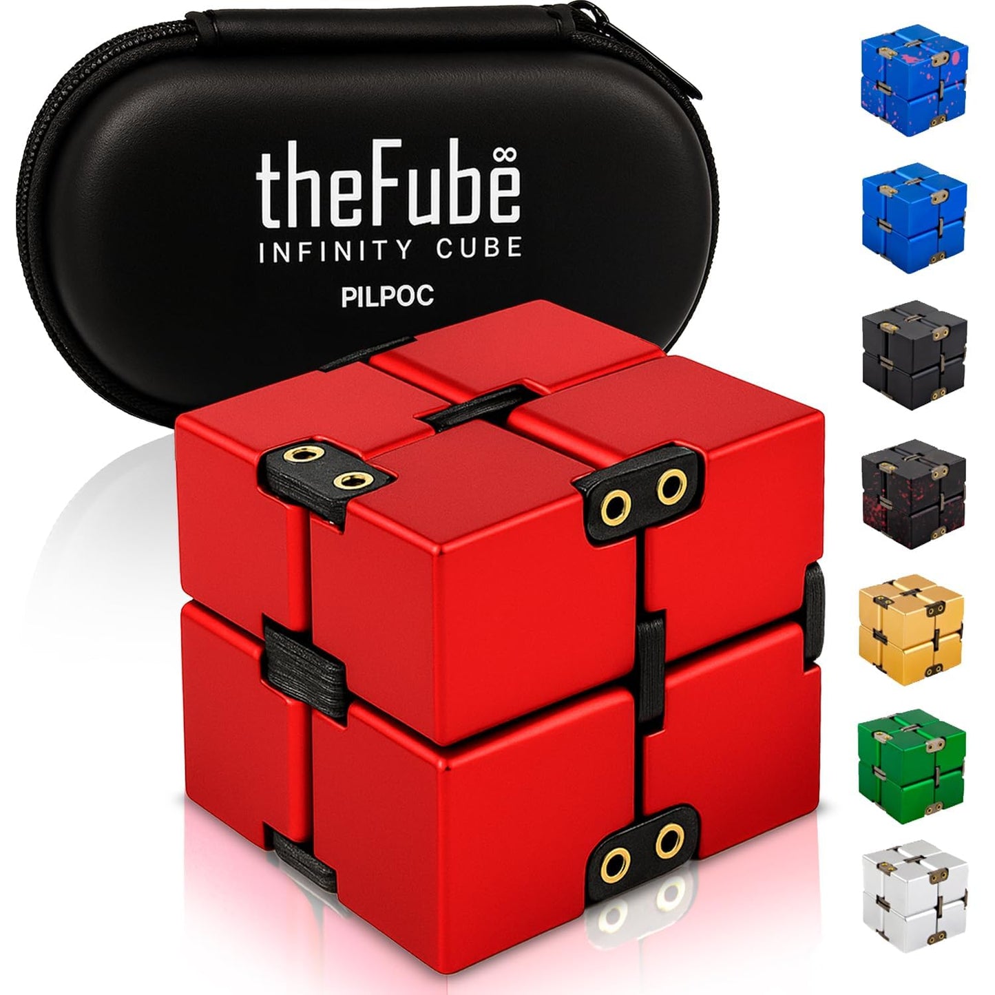 PILPOC theFube Infinity Cube – Aluminum Fidget Desk Toy with Case (Red)