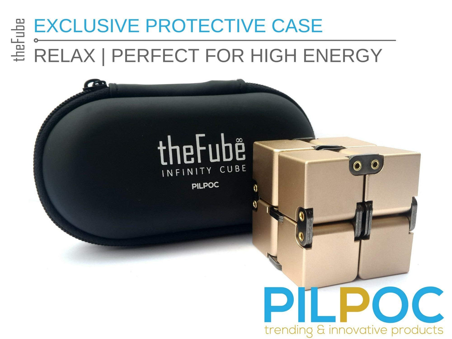 PILPOC theFube Infinity Cube – Aluminum Fidget Desk Toy with Case (Gold) for Focus and Stress Relief