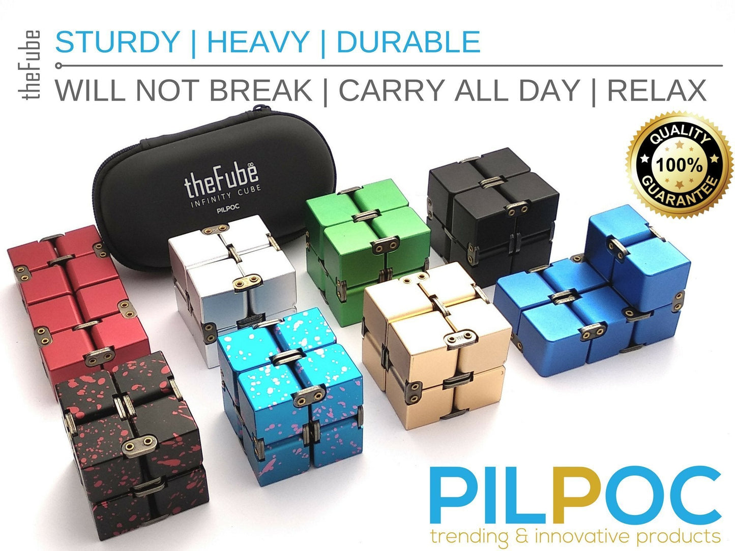 PILPOC theFube Infinity Cube – Aluminum Fidget Desk Toy with Case (Gold) for Focus and Stress Relief