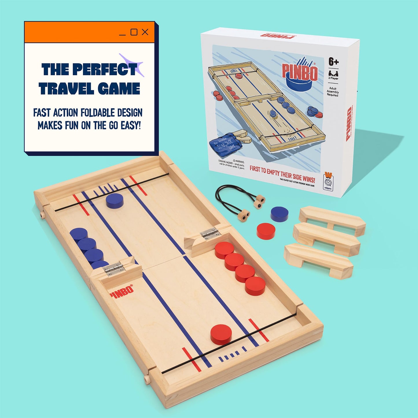 Pinbo The Classic Slingshot Game – Fast 2-Player Foldable Wooden Duel