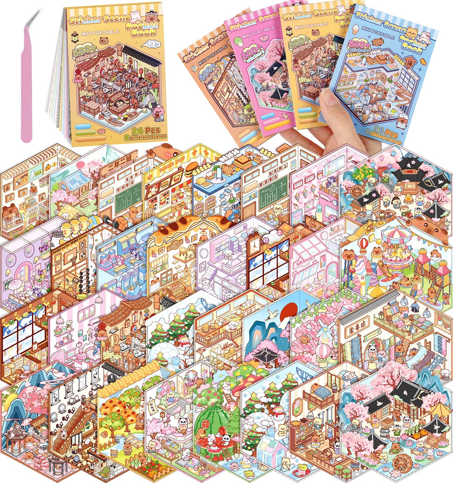 Pindda 32 Sets Pocket DIY 3D Sticker Scenes – Mini Worlds & Creative Focus