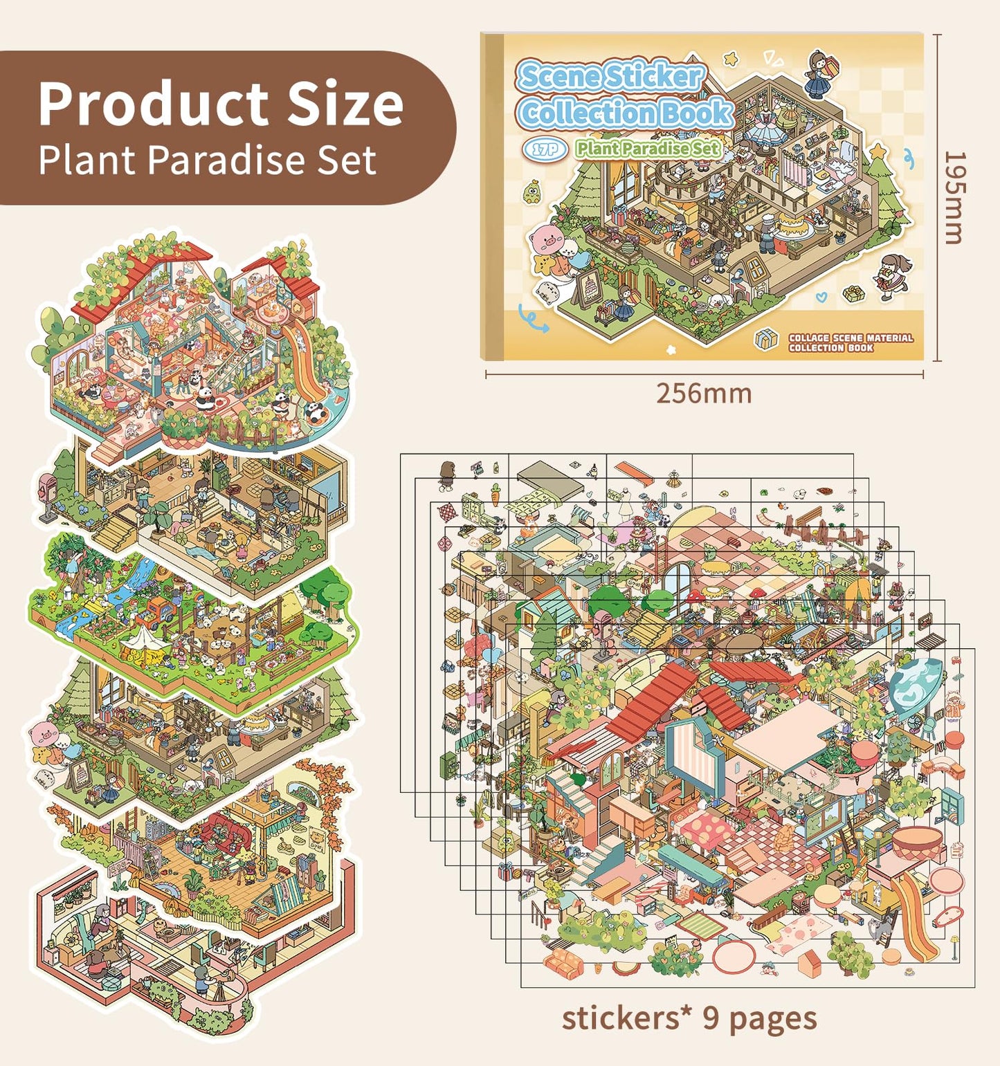 Pindda Sticker Book: 6 Sets 3D House Stickers for DIY Mini Scenes