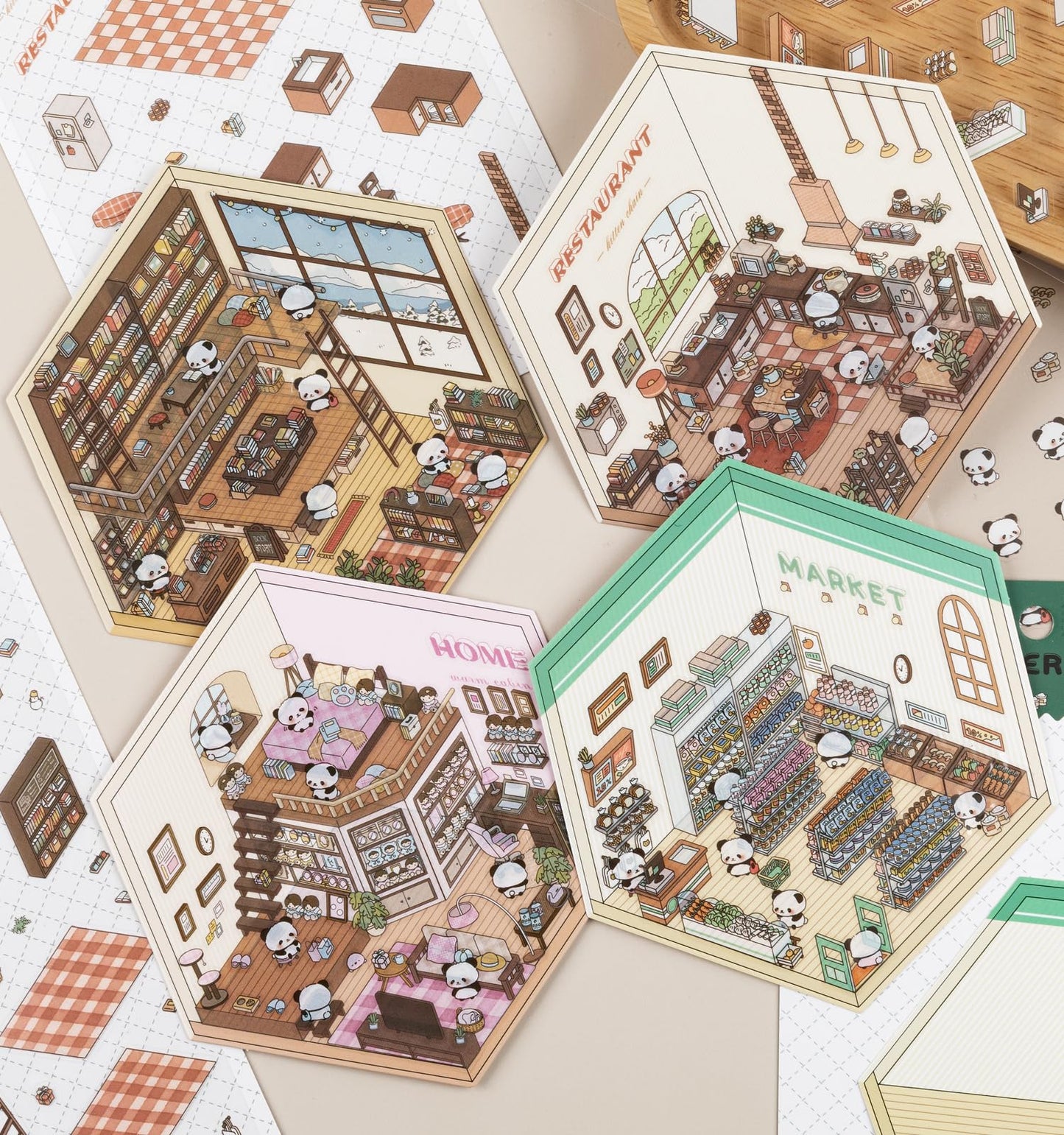 Pindda DIY 3D Sticker Scenes – 4 Sets of Reusable Mini House & Cute Scenes