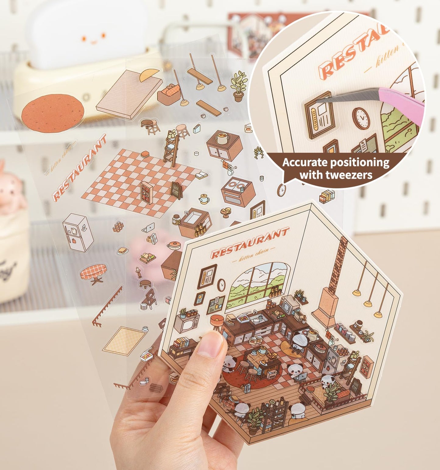 Pindda DIY 3D Sticker Scenes – 4 Sets of Reusable Mini House & Cute Scenes