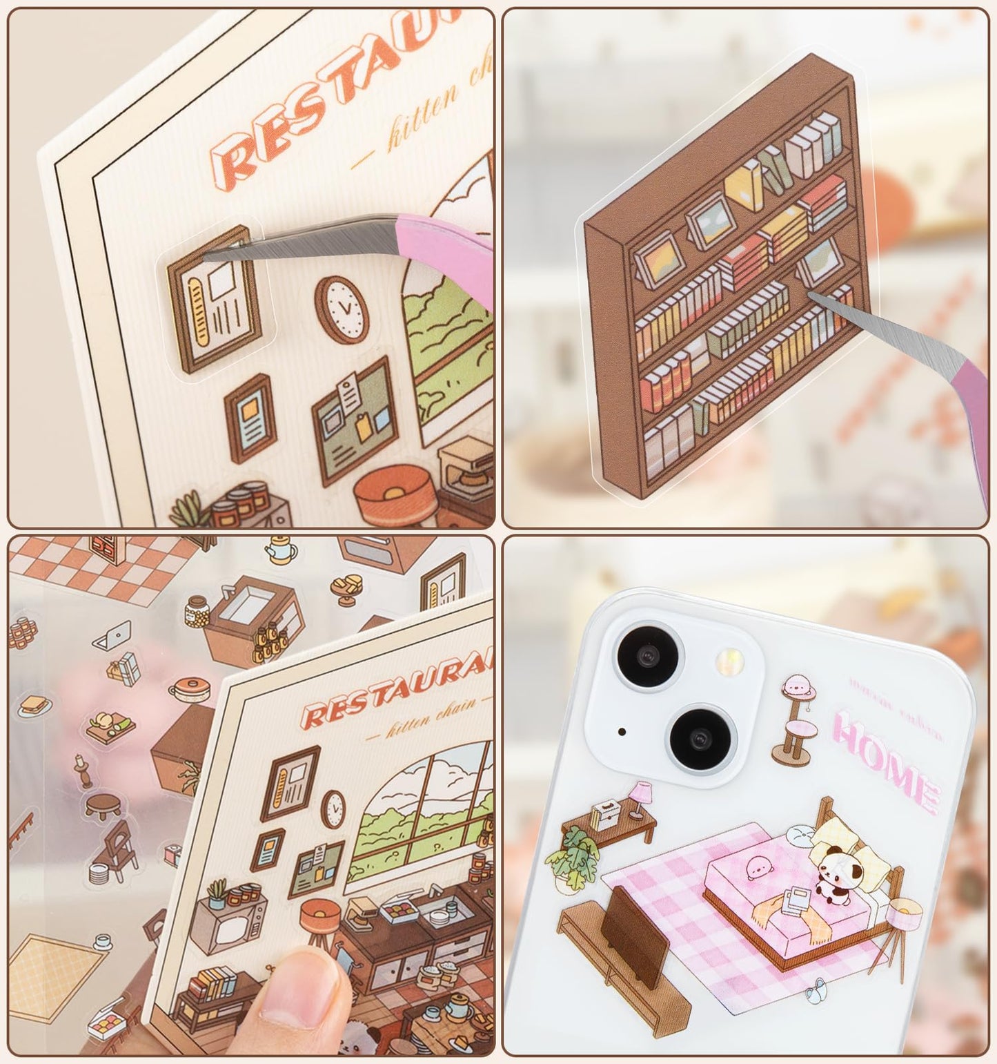 Pindda DIY 3D Sticker Scenes – 4 Sets of Reusable Mini House & Cute Scenes