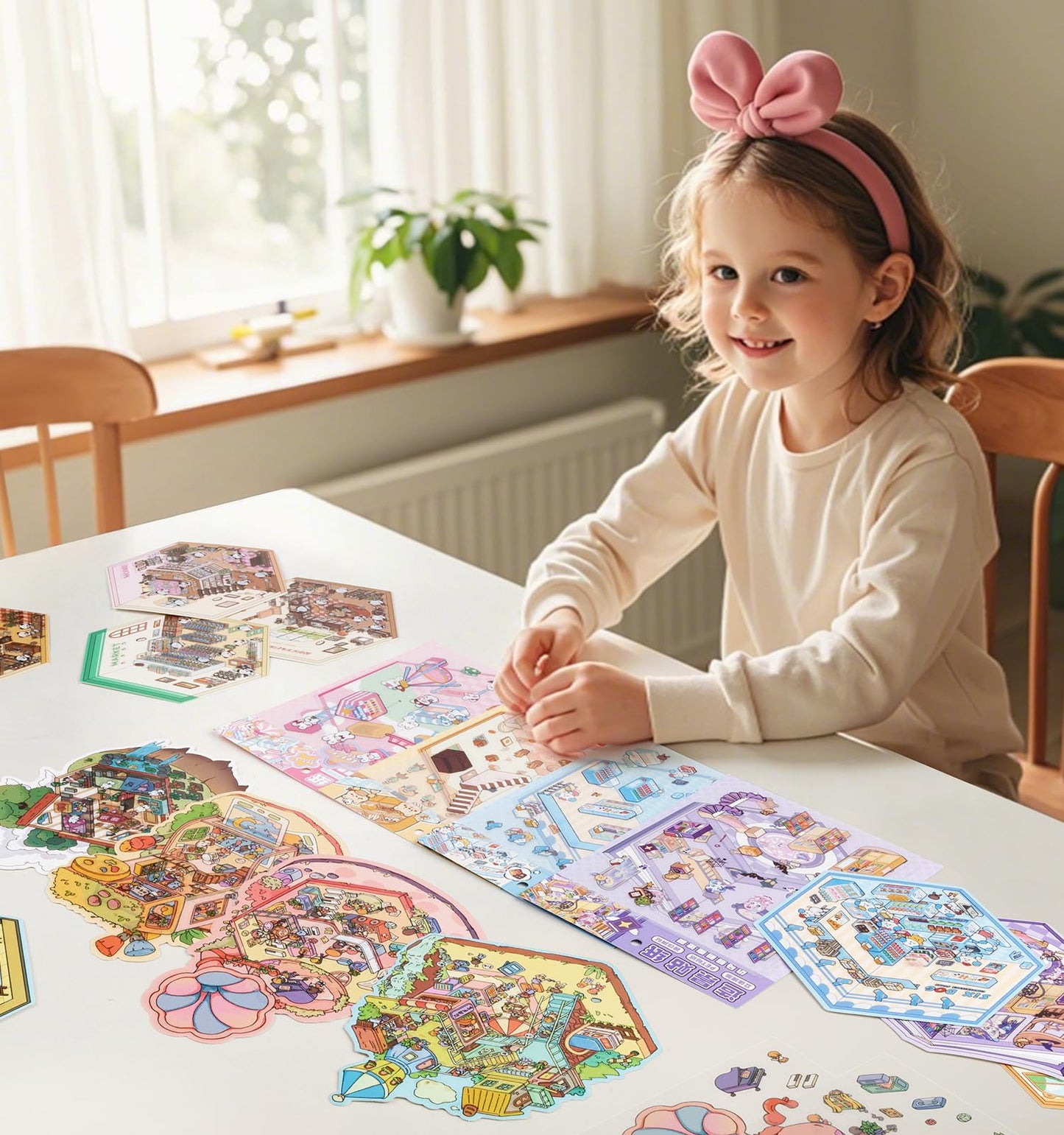 Pindda DIY 3D Sticker Scenes – 4 Sets of Reusable Mini House & Cute Scenes