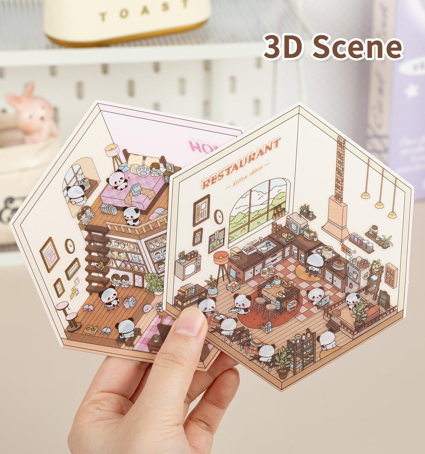 Pindda DIY 3D Sticker Scenes – 4 Sets of Reusable Mini House & Cute Scenes