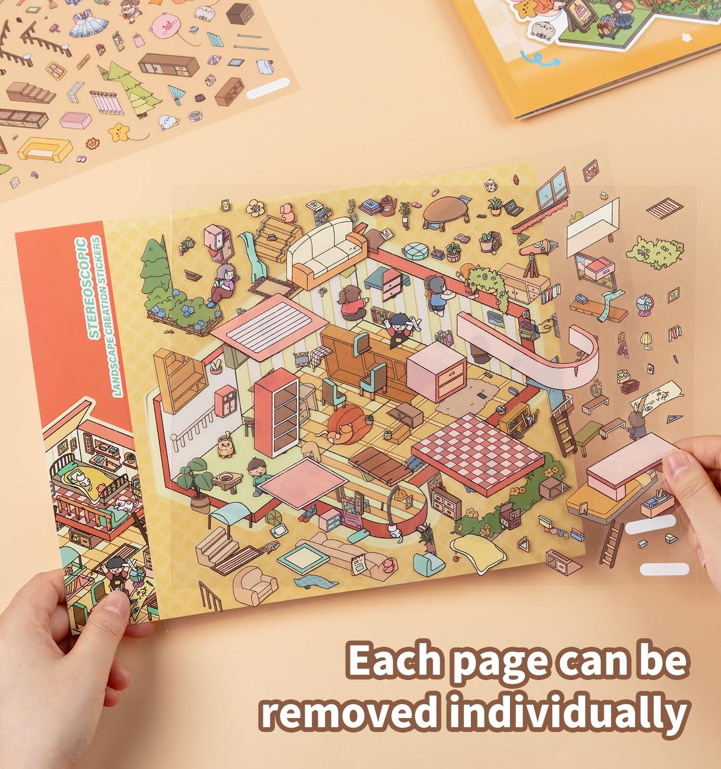 Pindda Sticker Book: 6 Sets 3D House Stickers for DIY Mini Scenes